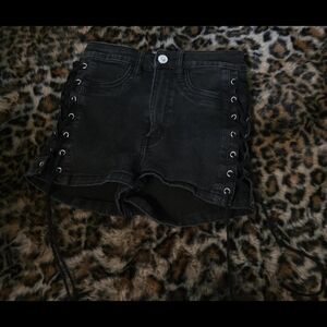 H&M Black Lace-Up Jean Shorts